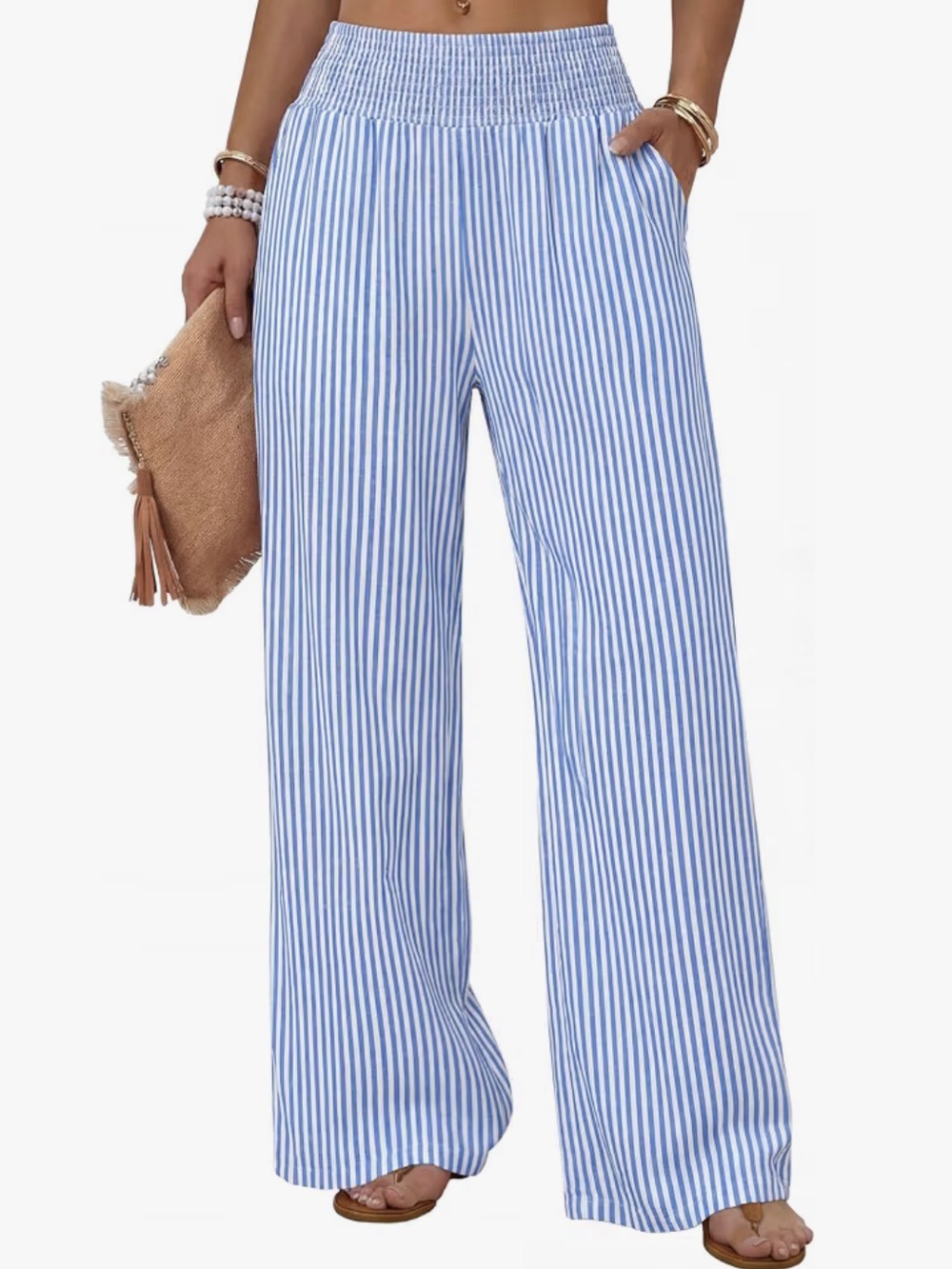 Amazon Blue & White Striped Wide-Leg Pants